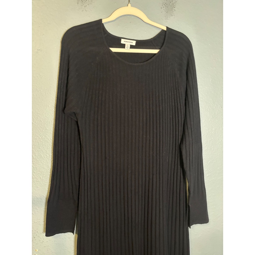 Nordstrom Wool Cashmere Ribbed Maxi Dress Long Sleeve Black XL‎ - Picture 4 of 10